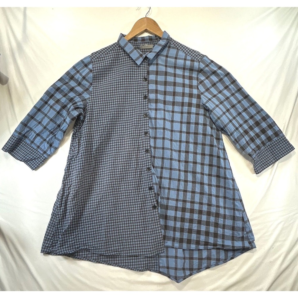 Coastal Grandma Habitat Cottagecore Summer Picnic Gingham Plaid Tunic Shirt M